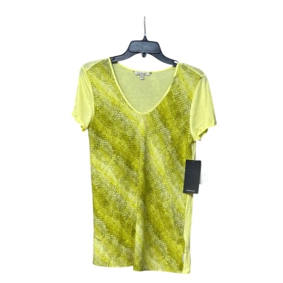 Calvin Klein Jeans Women's Mixed Media Print Block Swing Tee, Citrus Color - Picture 9 of 12